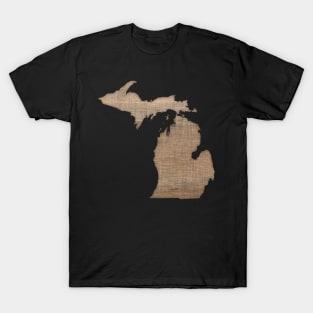 MICHIGAN Silhouette in Burlap Texture by Cherie(c)2021 T-Shirt